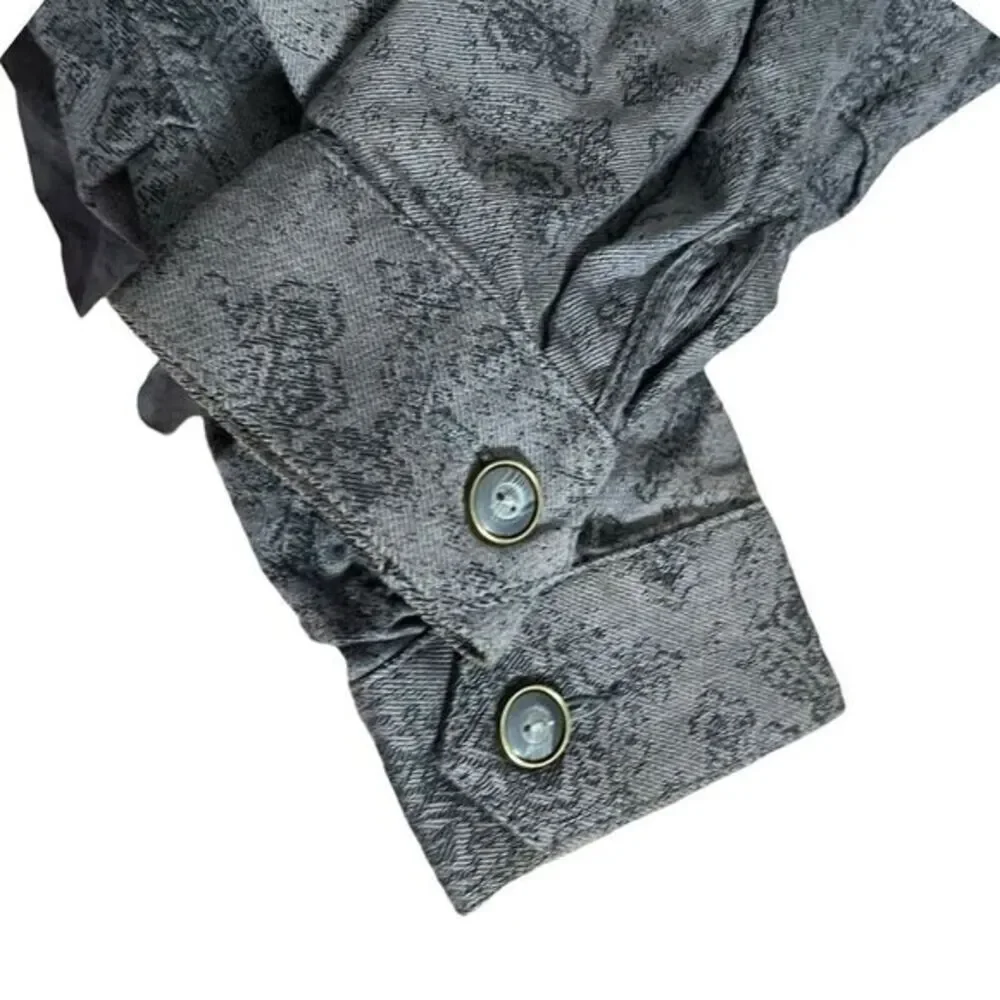 Free People Jacquard‎ Utility Jacket Women's Size XS Gray Printed Boho Oversized